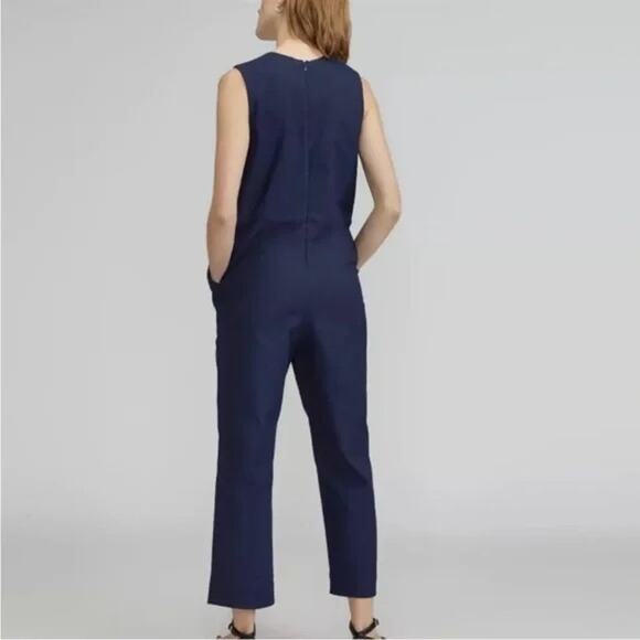 EVERLANE Structured Jumpsuit V-Neck Sleeveless 6 Navy Blue Career Academia Fall - Picture 3 of 8